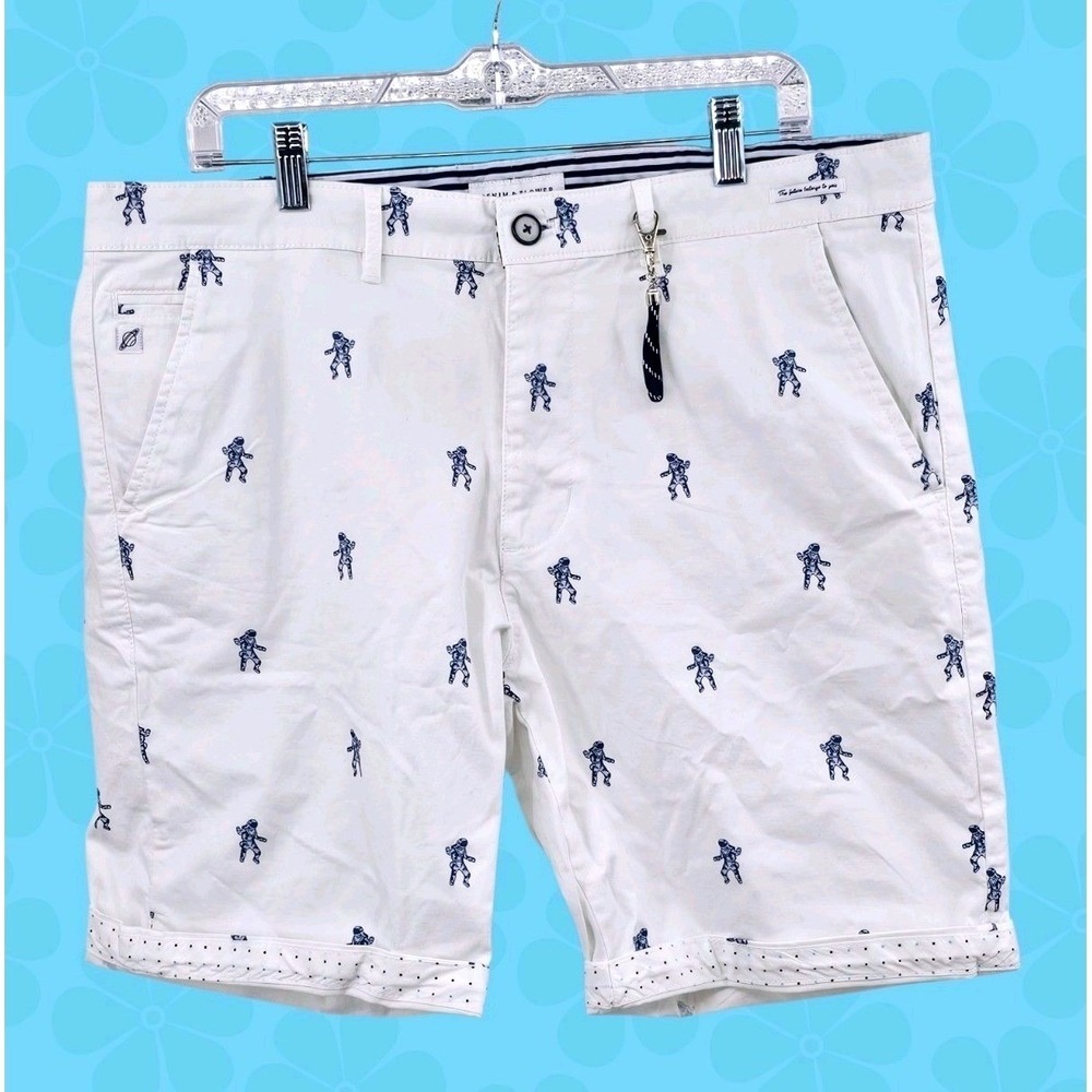 Denim & Flower Ricky Singh Astronaut Shorts Men's 36 White Navy Space Print